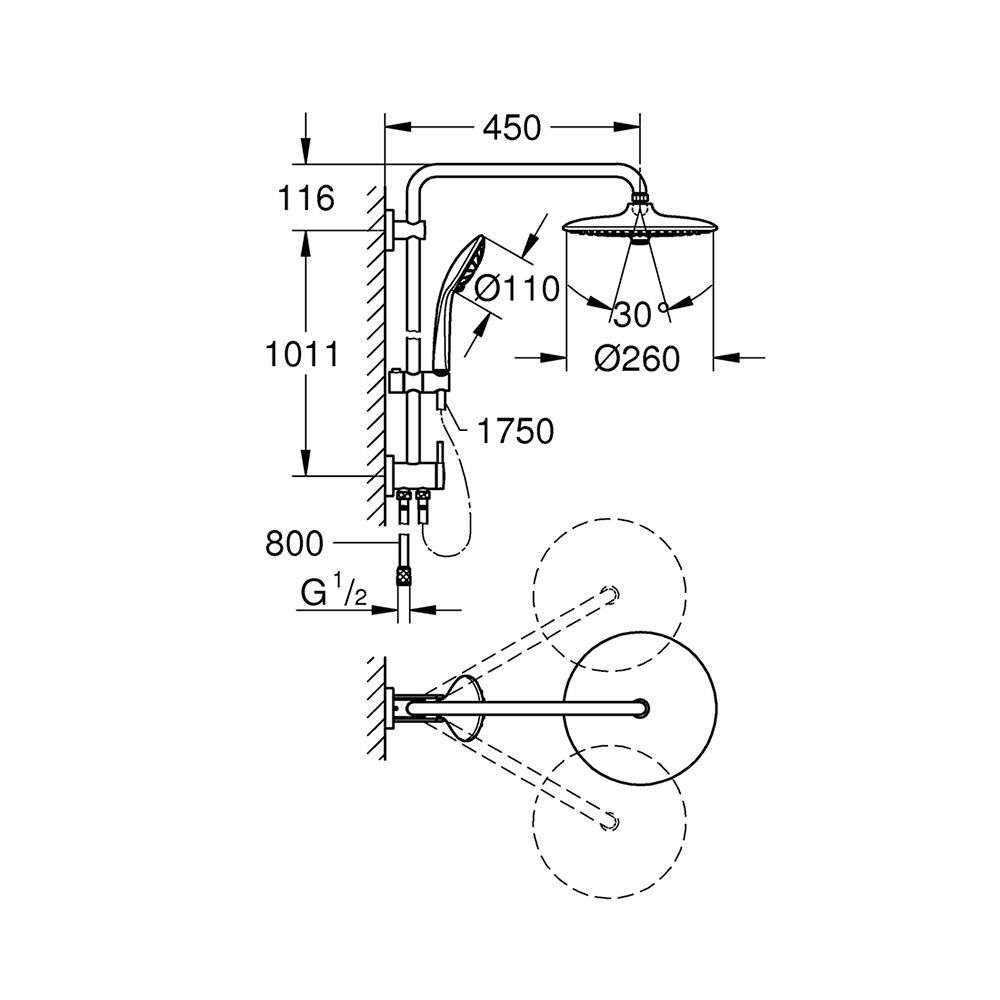 Душова система з перемикачем Grohe QuickFix Vitalio Joy Shower System (колір - хром) 27357002 27357002 &mdash; фото в Esantehnika