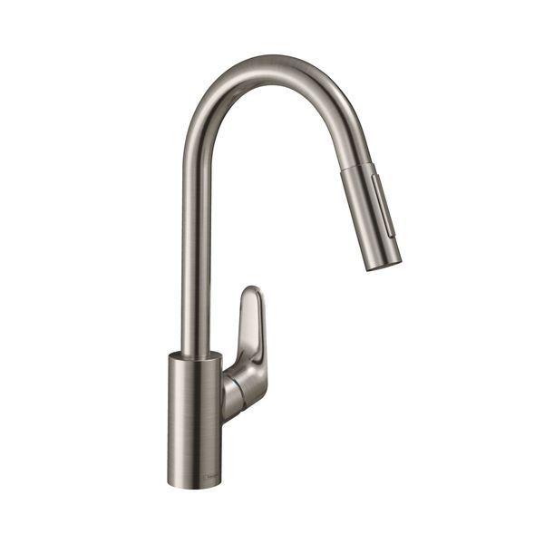 Кухонний змішувач 240, з витяжним душем, 2jet, sBox Hansgrohe Focus M41 (колір - сталь) 73880800 73880800 &mdash; фото в Esantehnika