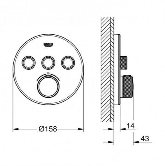 Зовнішня панель термостата Grohe Grohtherm SmartControl на 3 виходи 29904LS0 29904LS0 &mdash; фото в Esantehnika