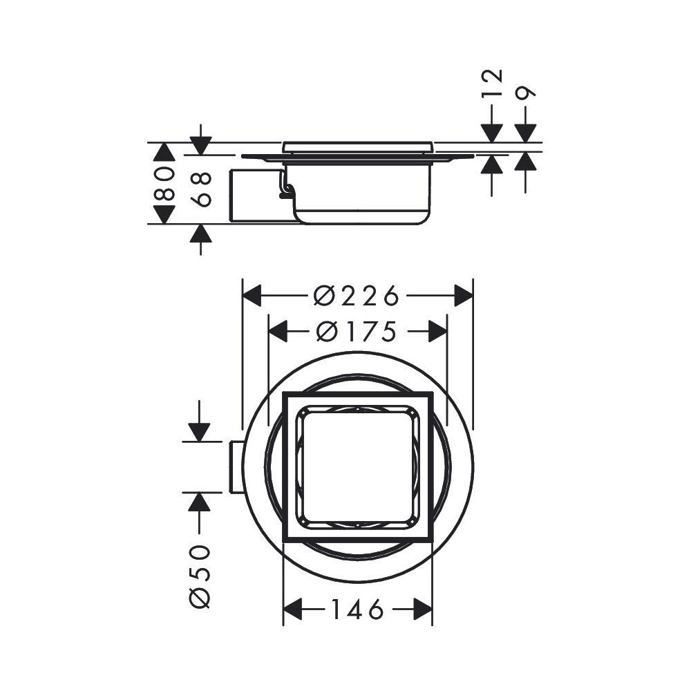 Точечный слив с решеткой 150/150 Hansgrohe RainDrain Spot, поверхность - шлифованная сталь 56055800 56055800 &mdash; фото в Esantehnika