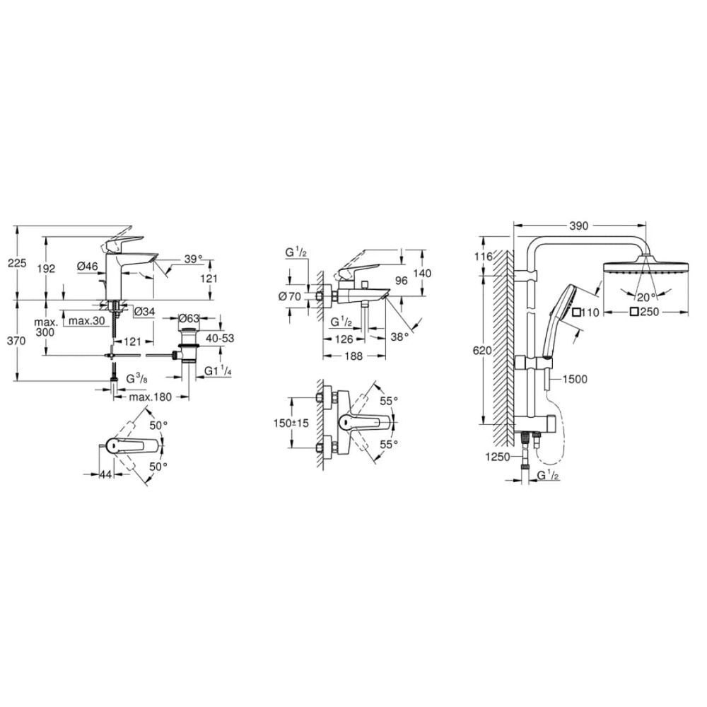 Комплект смесителей с душевой системой Grohe QuickFix Start&Vitalio Comfort 250 (UA202305RM) UA202305RM &mdash; фото в Esantehnika