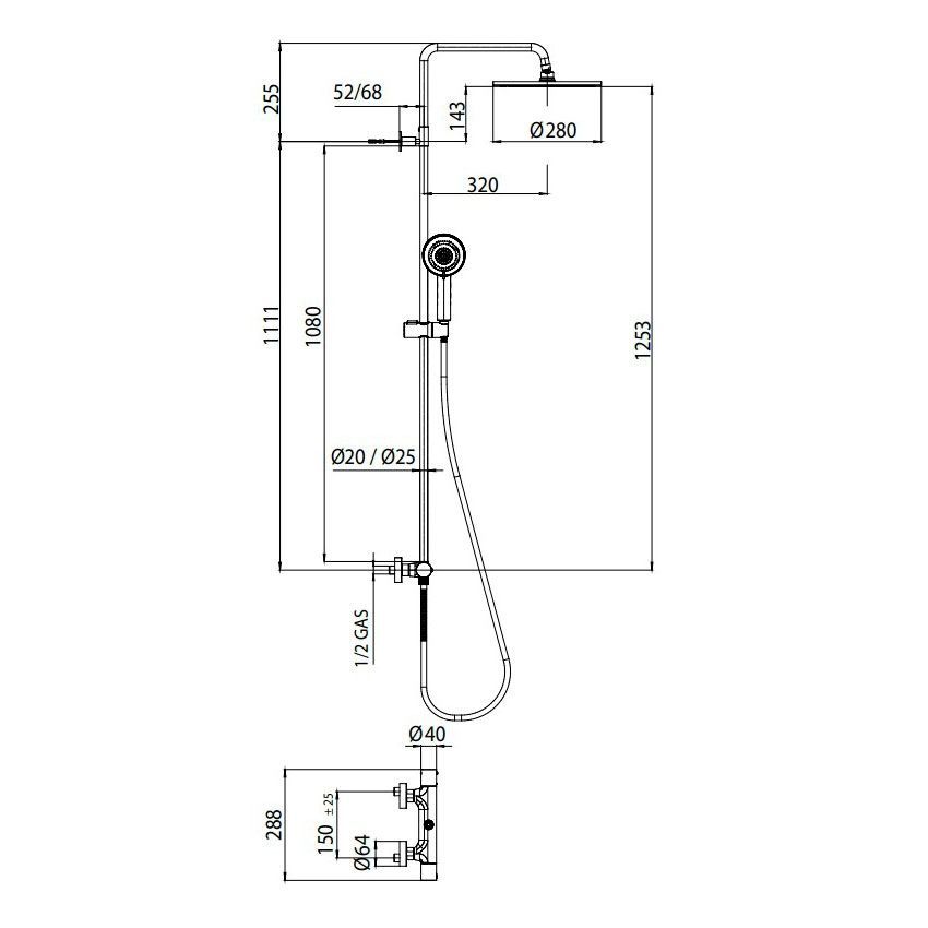 Душова система з термостатом Bossini Elios L 10049 030 (колір - хром) L10049000030008 L10049000030008 &mdash; фото в Esantehnika