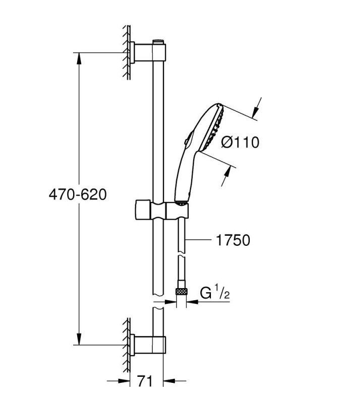 Душевый гарнитур со штангой, 2 режима струи Grohe QuickFix Vitalio Start 110 279482431 279482431 &mdash; фото в Esantehnika