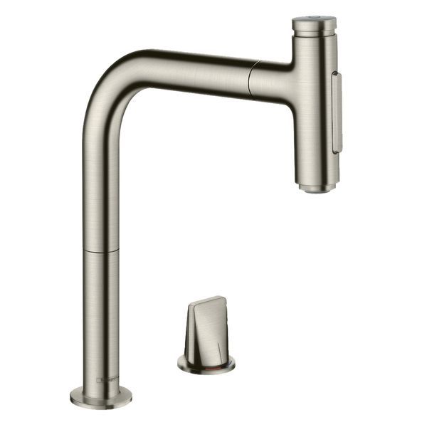 Змішувач для кухні Hansgrohe Metris Select M71 200 2jet (колір - сталь), з витяжним душем 73819800 73819800 &mdash; фото в Esantehnika