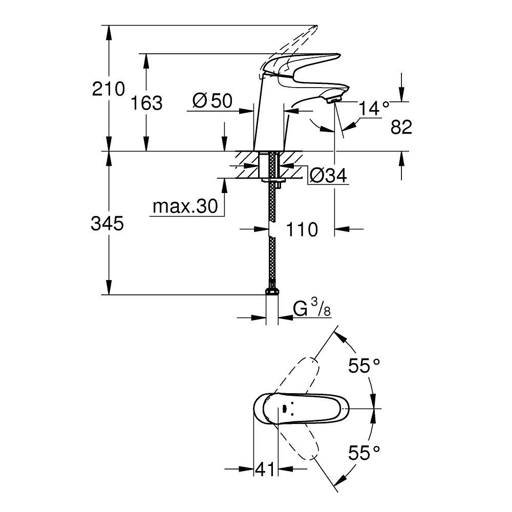 Змішувач одноважільний для раковини Grohe Eurostyle Solid DN 15 S-Size (колір - хрм) без донного клапана 23715003 23715003 &mdash; фото в Esantehnika