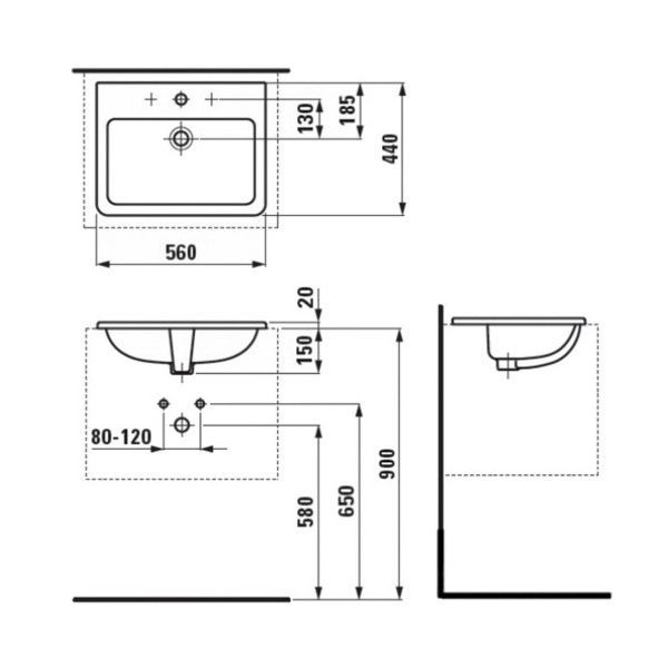 Раковина встраиваемая в столешницу Laufen Pro 56 х 44 см H8189630001041 H8189630001041 &mdash; фото в Esantehnika
