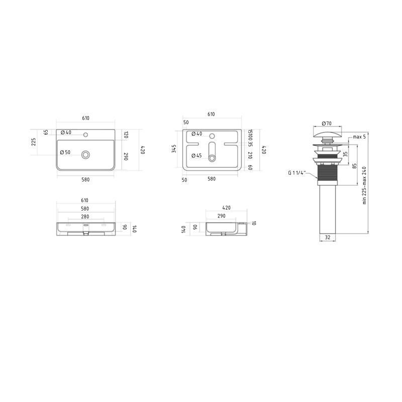 Комплект Qtap Nando LT: Раковина подвесная прямоугольная 610х420х140 мм White + Донный клапан PU02O QT12112173WN47326 QT12112173WN47326 &mdash; фото в Esantehnika