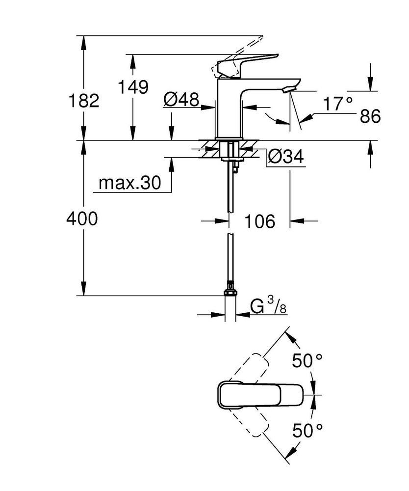 Комплект GROHE Tempesta System 250 Cube с термостатом и смесителем GROHE Cubeo S-Size, хром (SET-26689001-1016990000) SET-26689001-1016990000 &mdash; фото в Esantehnika