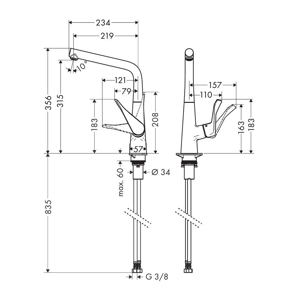 Смеситель для кухни 320 Hansgrohe Metris M71, 1jet (цвет - хром) 14822000 14822000 &mdash; фото в Esantehnika