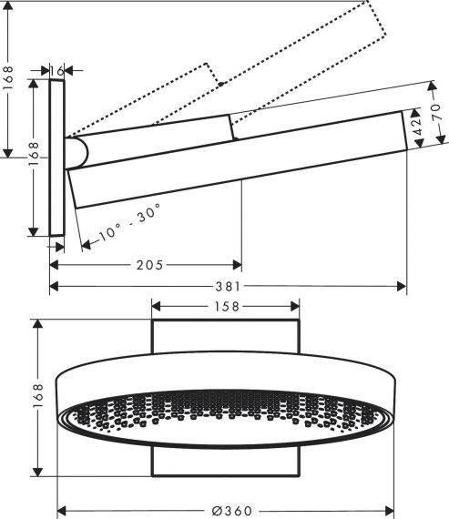 Верхний душ &Oslash; 360 мм Hansgrohe Rainfinity, 1 тип струи (цвет - черный матовый) 26230670 26230670 &mdash; фото в Esantehnika
