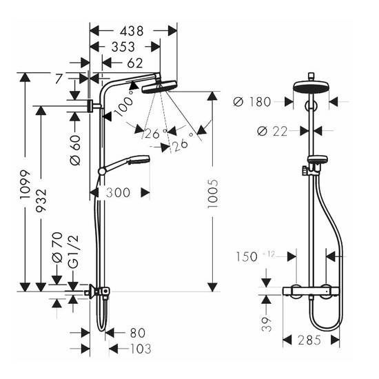 Душевая стойка Hansgrohe Crometta 100 (27264400) 27264400 &mdash; фото в Esantehnika