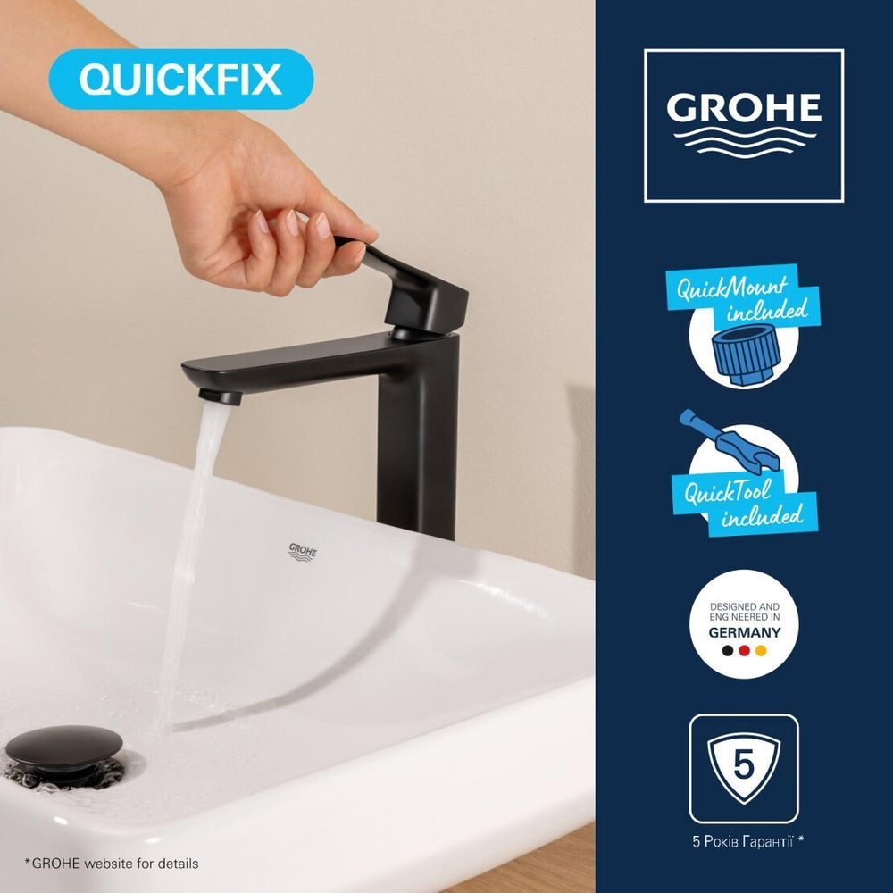 Змішувач на стільницю для раковини XL-розміру Grohe QuickFix Dice Black 1018922430 1018922430 &mdash; фото в Esantehnika