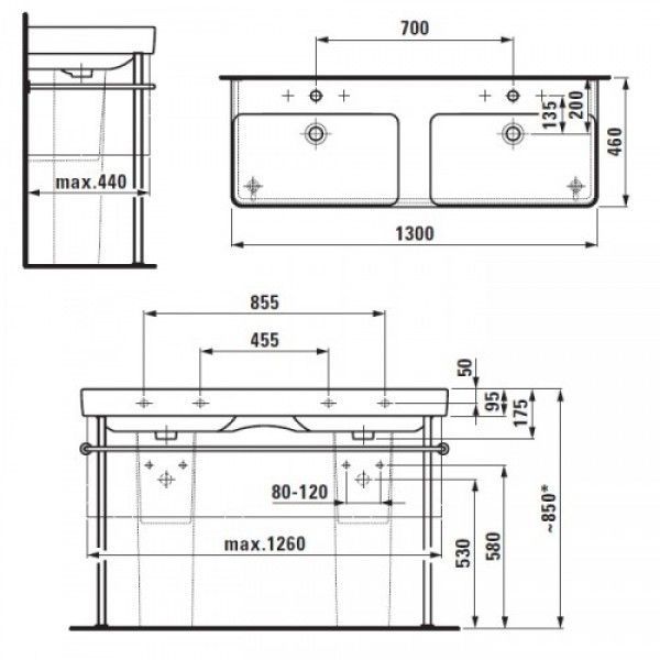 Умивальник підвісний Laufen PRO S 1300х465 подвійний (колір-білий) H8149680001041 H8149680001041 &mdash; фото в Esantehnika