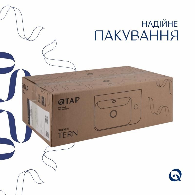 Комплект Qtap Tern: Раковина підвісна прамокутна права 450х250х158 мм White + Донний клапан PU02O QT17115117RWN47328 QT17115117RWN47328 &mdash; фото в Esantehnika