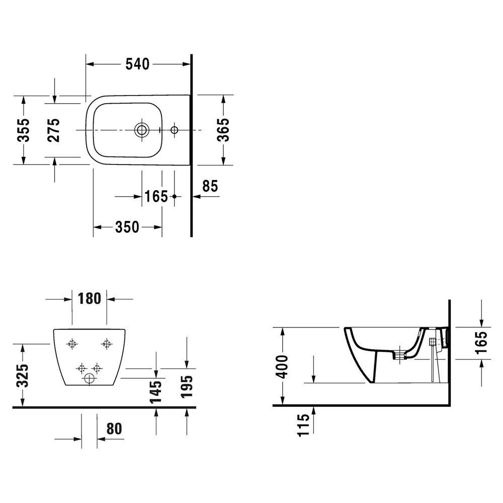 Біде підвісне Duravit Happy D.2, антрацит чорний матовий (2258151300) 2258151300 &mdash; фото в Esantehnika