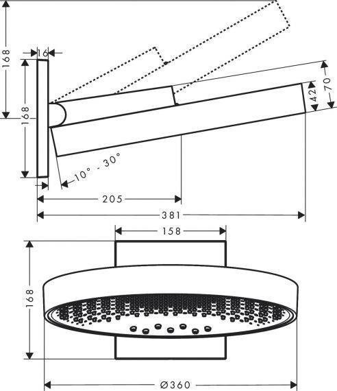 Верхний душ &Oslash; 360 мм Hansgrohe Rainfinity, 3 типа струи (цвет - черный матовый) 26234670 26234670 &mdash; фото в Esantehnika