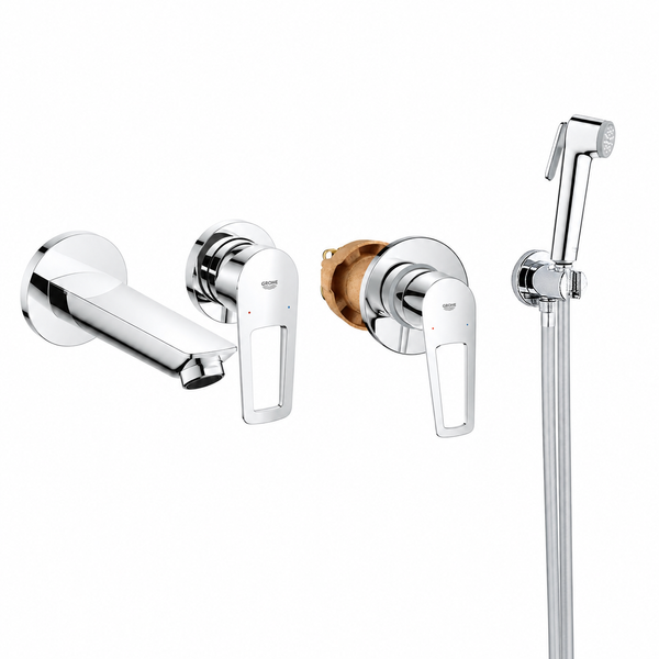 Змішувач для раковини GROHE BauLoop New та гігієнічний душовий набір QuickFix BauLoop New, хром (SET-20289001-UA202406QF)  SET-20289001-UA202406QF &mdash; фото в Esantehnika