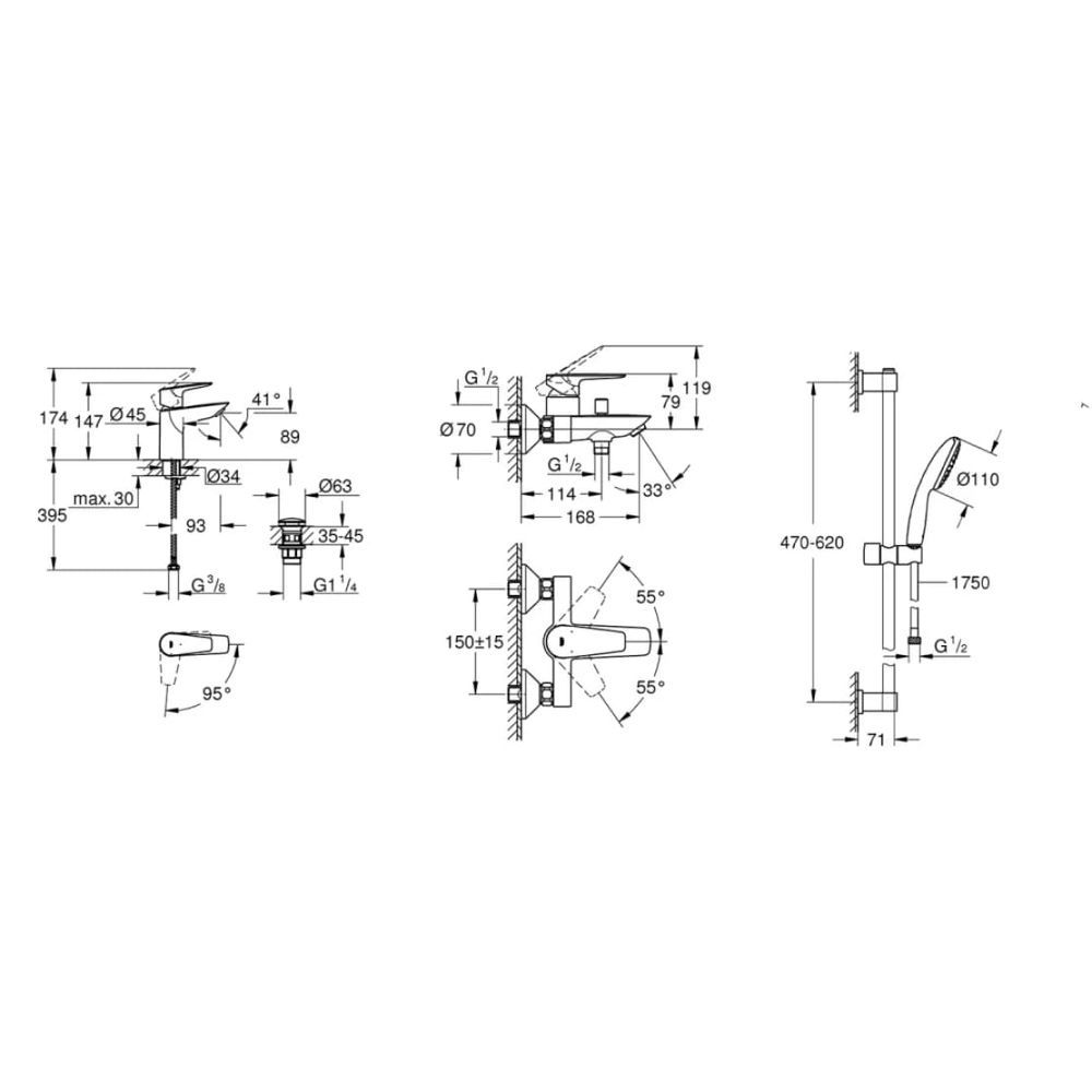 Комплект смесителей для ванной комнаты Grohe QuickFix Start Edge ColdStart (цвет - хром) UA202501SE UA202501SE &mdash; фото в Esantehnika