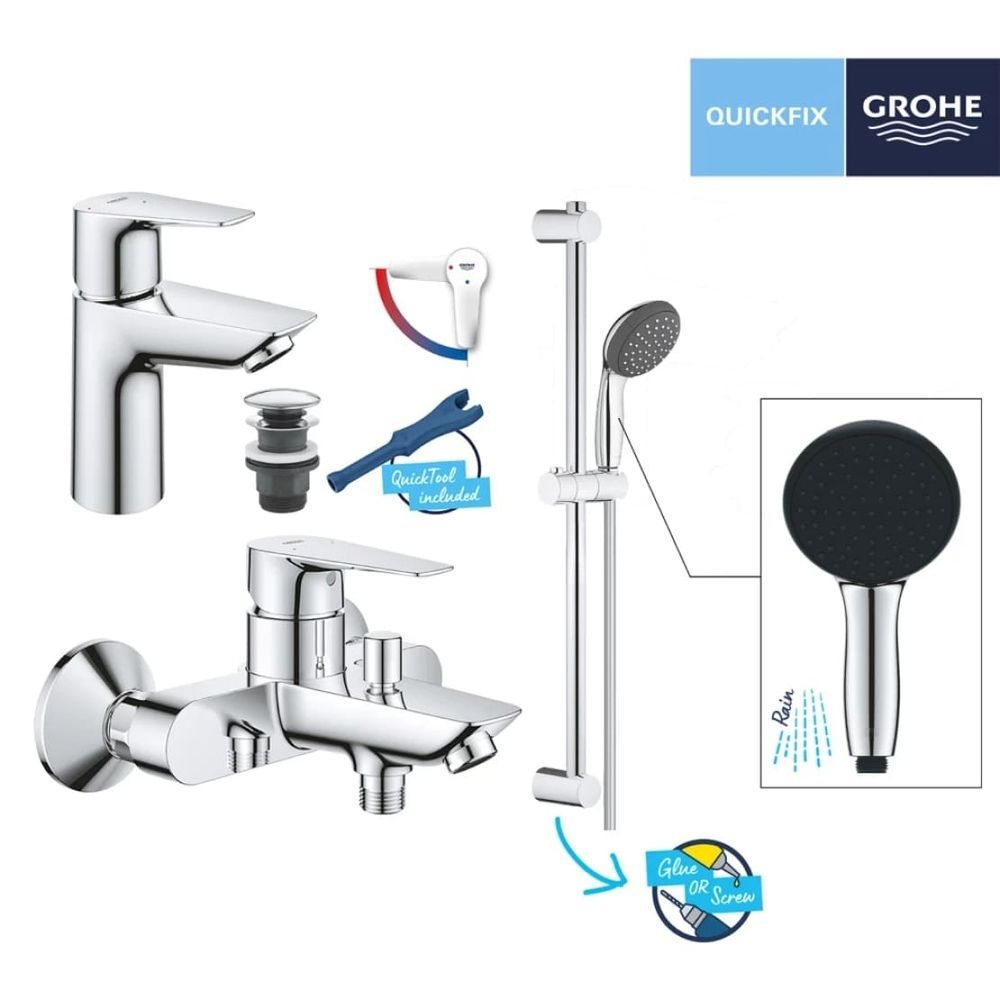 Комплект смесителей для ванной комнаты Grohe QuickFix Start Edge ColdStart (цвет - хром) UA202501SE UA202501SE &mdash; фото в Esantehnika