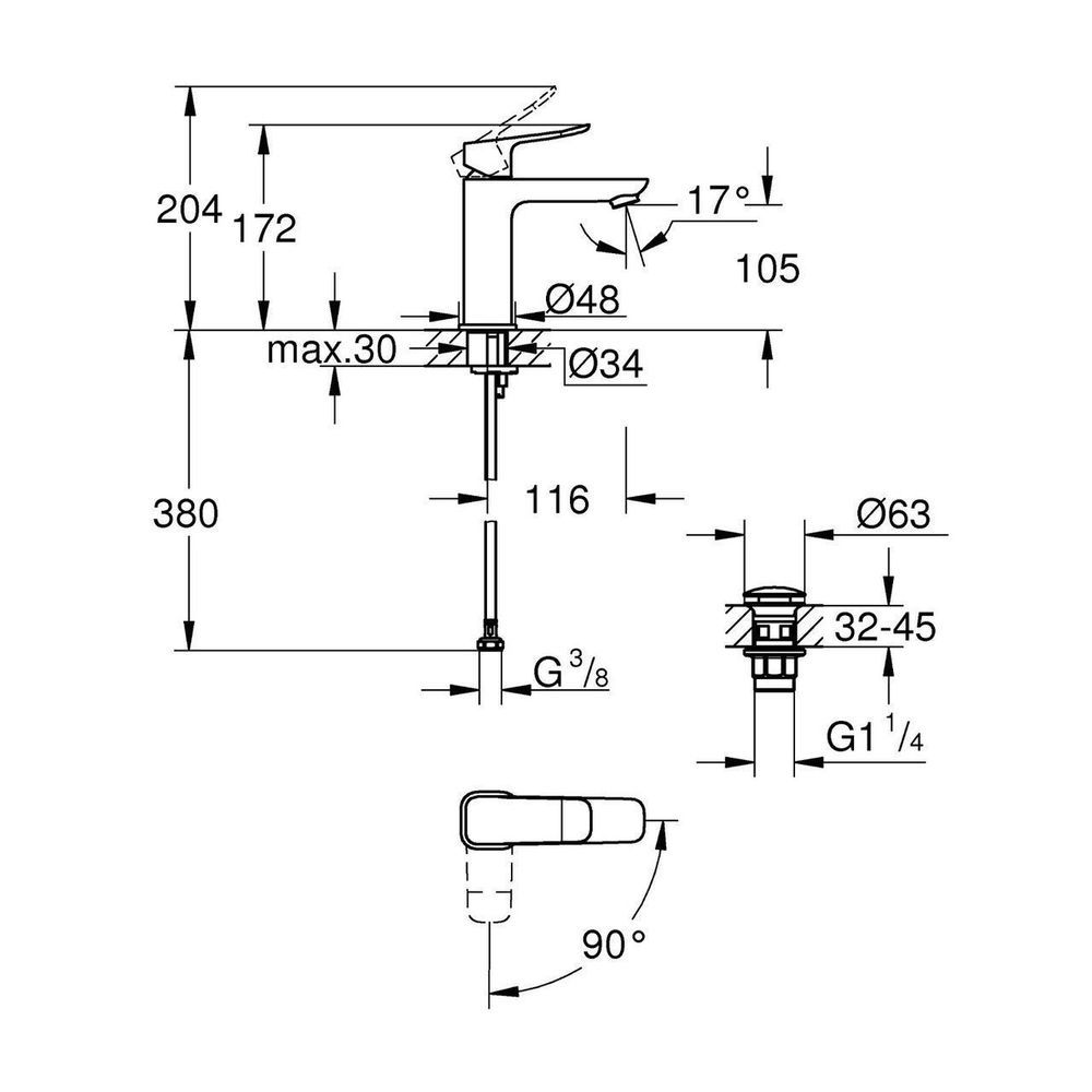 Смеситель для раковины M-размера Grohe QuickFix Dice Black 1018362430 1018362430 &mdash; фото в Esantehnika