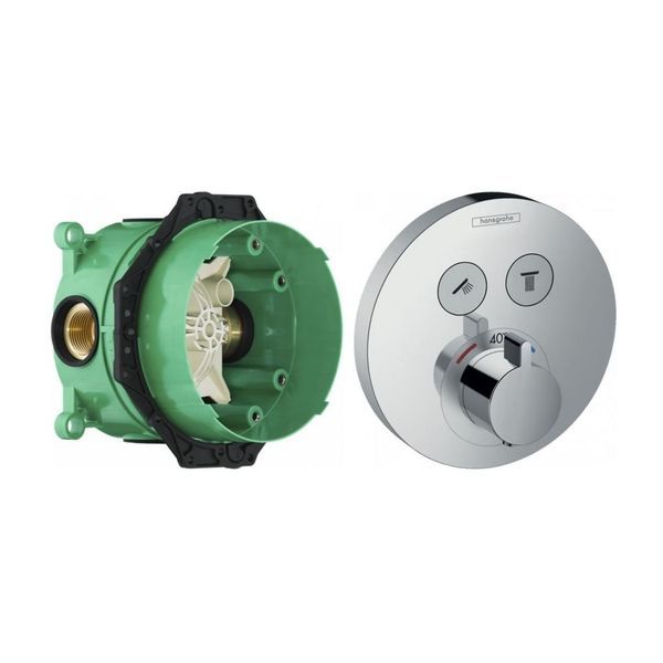Смеситель для душа с термостатом HANSGROHE SHOWER SELECT S 15743000 со скрытой частью IBOX Universal 01800180 15743000+01800180 &mdash; фото в Esantehnika