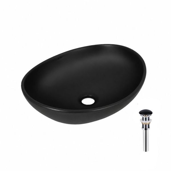 Комплект Qtap Dove: Раковина накладна овальна 415x340x140 мм Matt Black + Донний клапан PU03 QT063078MBMBN47307 QT063078MBMBN47307 &mdash; фото в Esantehnika