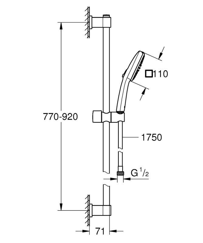 Душевой гарнитур со штангой, 2 режима струи Grohe QuickFix Vitalio Comfort 110 269302431 269302431 &mdash; фото в Esantehnika