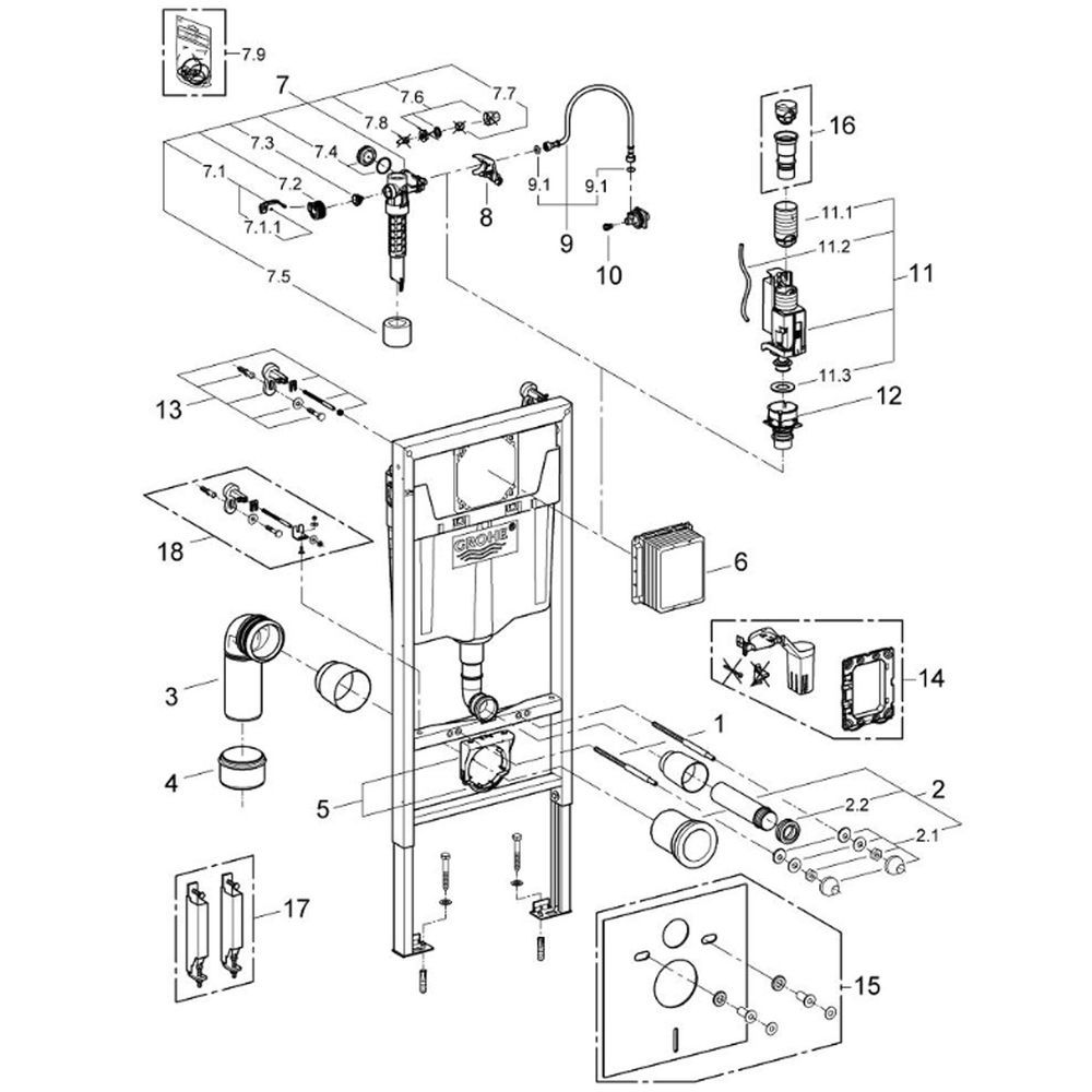 Комплект инсталляции GROHE Rapid SL 38536001 с подвесным унитазом Bau Ceramic Rimless 103860SH00 и кнопкой Skate Cosmopolitan 38732000, хром (UA38103SH0) UA38103SH0 &mdash; фото в Esantehnika