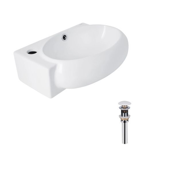 Комплект Qtap Leo: Раковина підвісна овальна ліва 430x285x160 мм White + Донний клапан PU02O QT11115011LWN47332 QT11115011LWN47332 &mdash; фото в Esantehnika
