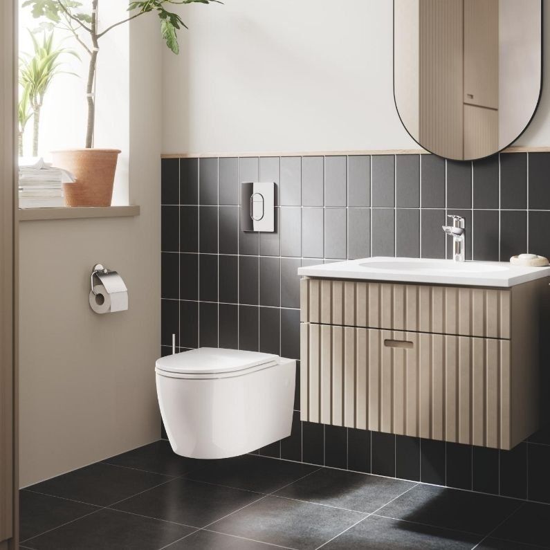 Комплект инсталляции GROHE Rapid SL 38536001 с подвесным унитазом Bau Ceramic Rimless 103860SH00 и кнопкой Skate Cosmopolitan 38732000, хром (UA38103SH0) UA38103SH0 &mdash; фото в Esantehnika