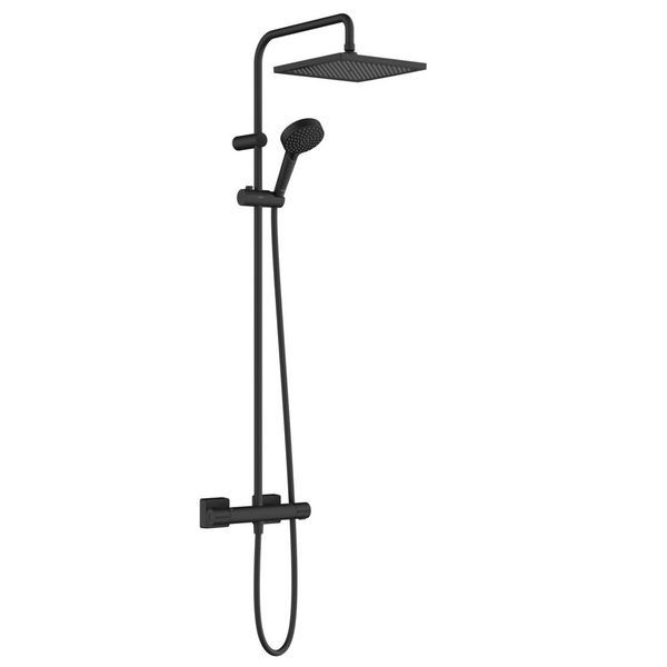 Душевая система Hansgrohe Vernis Shape Showerpipe 240 1jet EcoSmart с термостатом, Matt Black (26429670) 26429670 &mdash; фото в Esantehnika