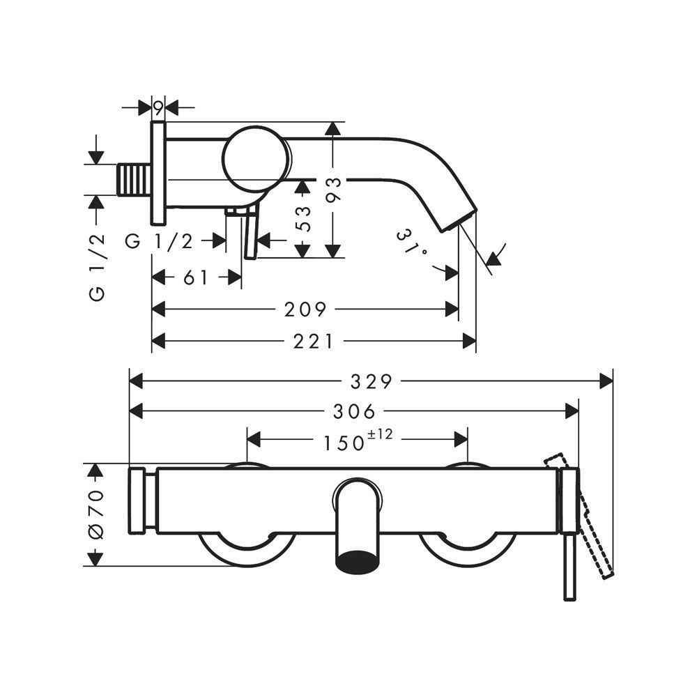 Змішувач для ванни Hansgrohe Tecturis S (колір - чорний матовий) 73422670 73422670 &mdash; фото в Esantehnika