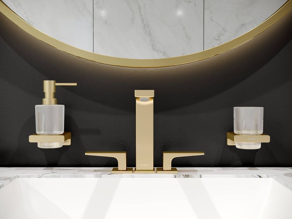 Склянка для зубних щіток, підвісна Hansgrohe AddStoris, поліроване золото/скло матове 41749990 41749990 &mdash; фото в Esantehnika