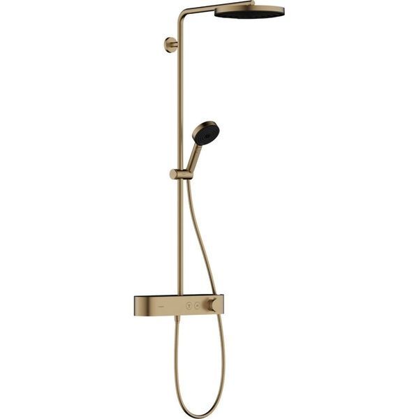 Душевая система с термостатом Hansgrohe Pulsify Showerpipe 260 1jet EcoSmart с ShowerTablet Select 400 (цвет - шлифованная бронза) 24221140 24221140 &mdash; фото в Esantehnika