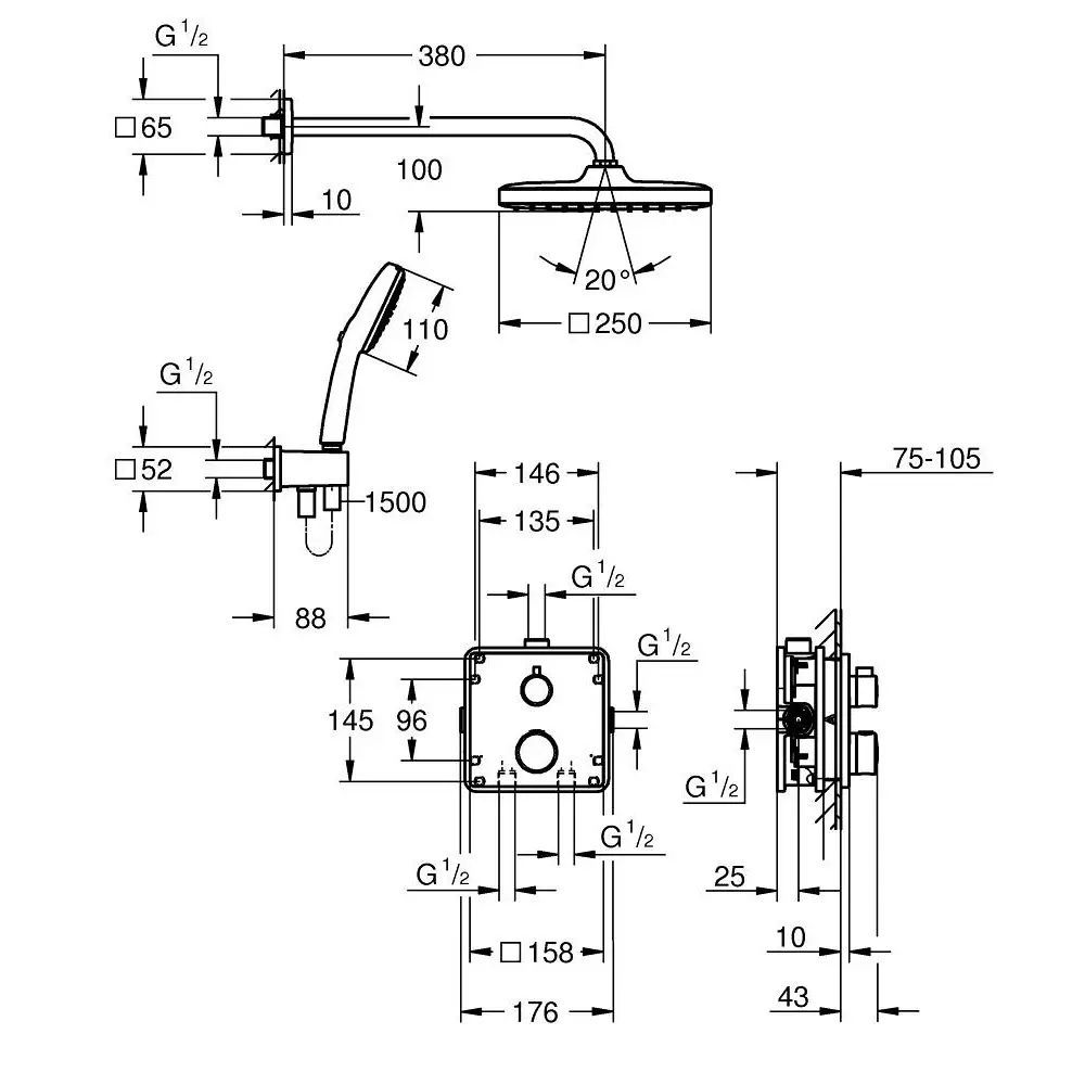 Душова система Grohe Grohtherm Tempesta 250 Cube (34871000) 34871000 &mdash; фото в Esantehnika