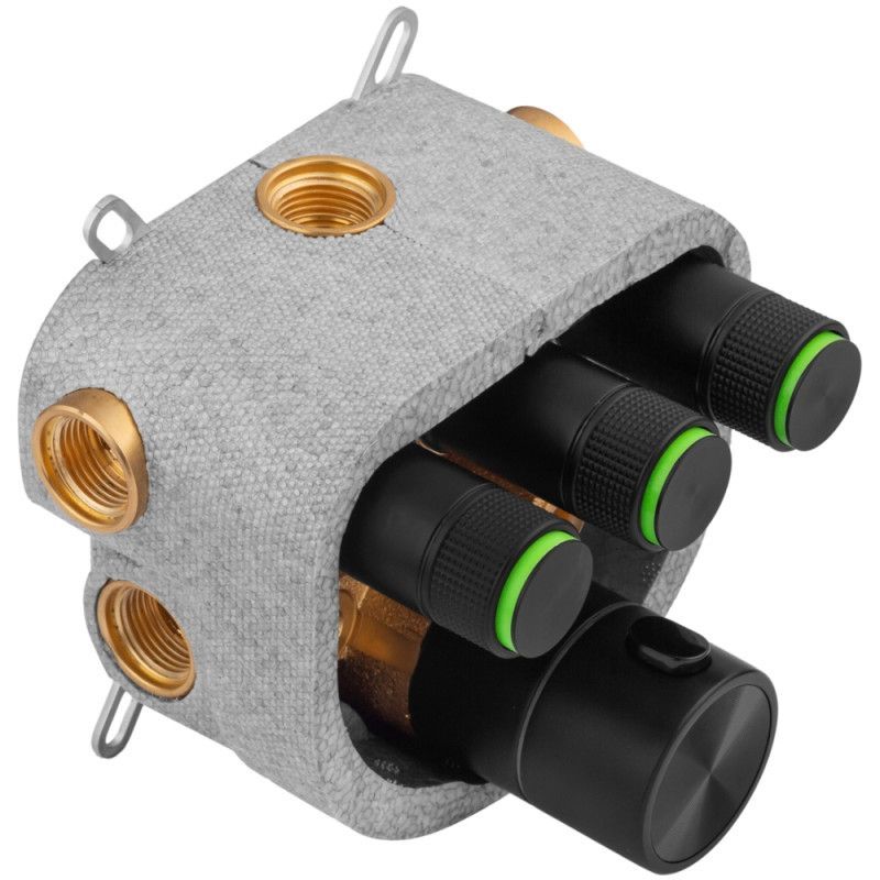 Душевая система скрытого монтажа KRONER Element Thermo с термостатом, верхним душем и изливом, черная (CV036831) CV036831 &mdash; фото в Esantehnika