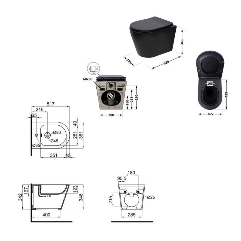 Комплект Qtap Scorpio Matt Black 2 в 1: підвісний унітаз Ultra Quiet QT14332380AMB + біде підвісне QT1455053FMB QT14332380AMB47372 &mdash; фото в Esantehnika