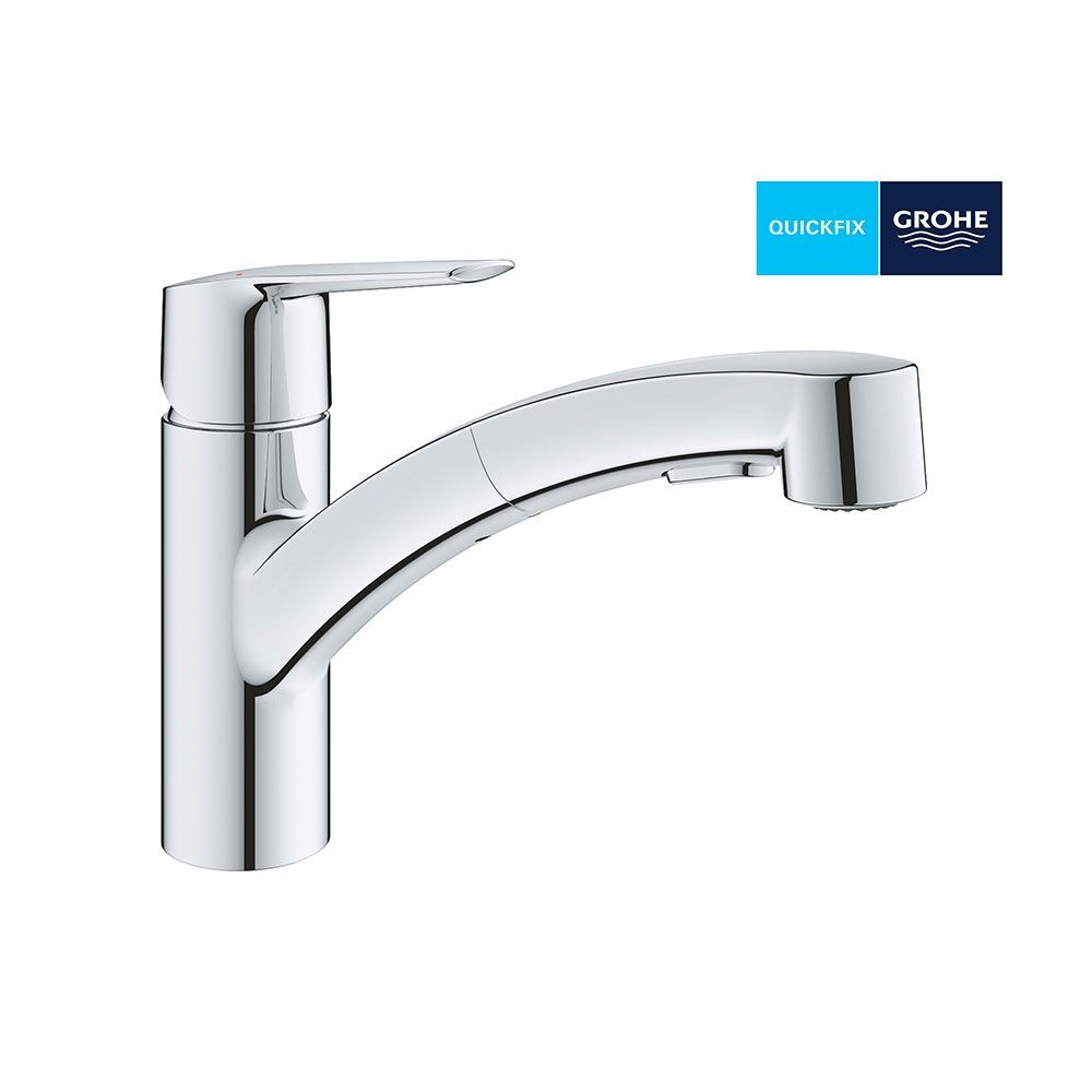 Змішувач для кухні з висувним виливом Grohe QuickFix Start (колір - хром) 30531001 30531001 &mdash; фото в Esantehnika