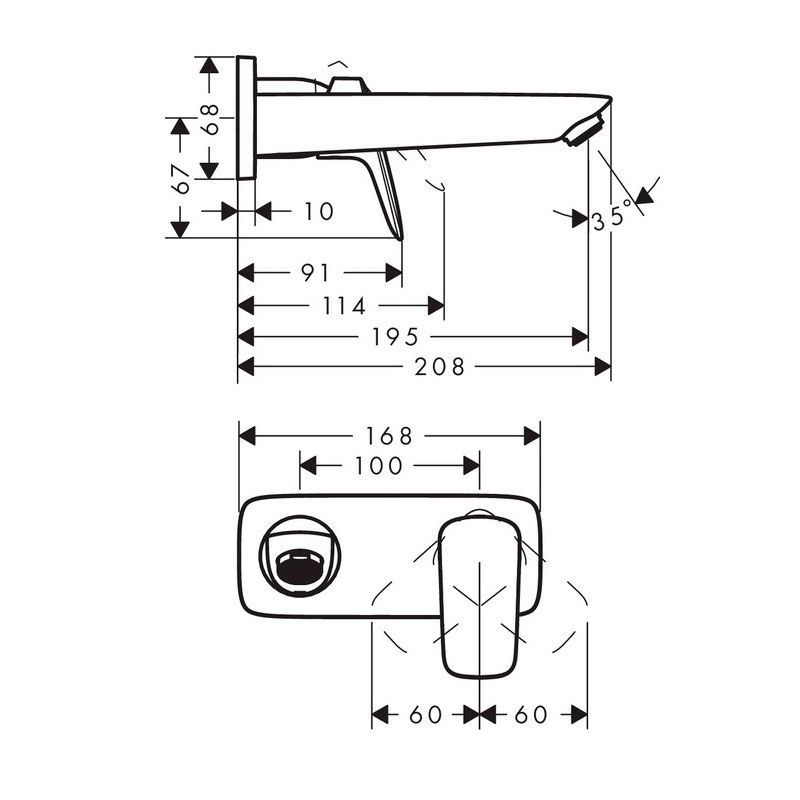 Смеситель для раковины настенный Hansgrohe Logis (цвет - чёрный матовый), излив 19,5 см 71220670 71220670 &mdash; фото в Esantehnika