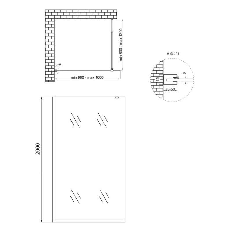 Душова перегородка Qtap Walk-In Standard BLM201.C8 100х200 см, скло Clear 8 мм, покриття CalcLess STDBLM201C8 &mdash; фото в Esantehnika