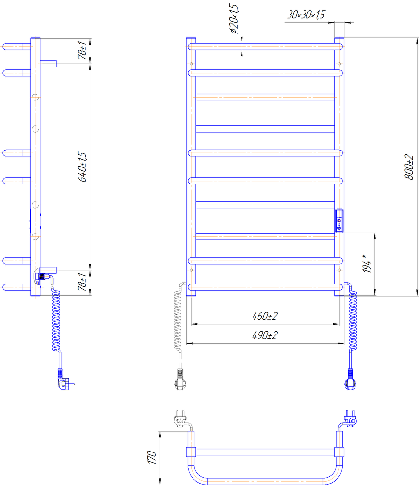 Електрична рушникосушарка Mario Premium Lux I 800&times;490 Полірована сталь, 2.2.1408.03.P 2.2.1408.03.P &mdash; фото в Esantehnika