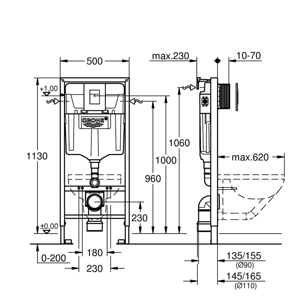 Инсталляция для унитаза Grohe Rapid SL 3в1 с клавишей Skate Cosmopolitan (цвет-черный глянец) 39940000 39940000 &mdash; фото в Esantehnika