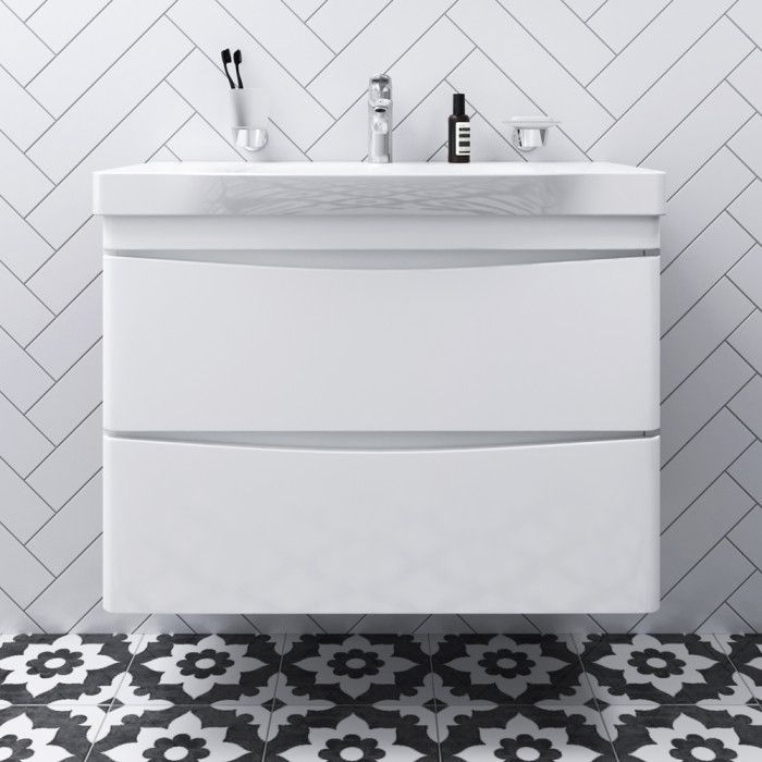 Тумба с раковиной AM PM Like 80 см белый глянец M80-FHX0802-WC0802-38 M80-FHX0802-WC0802-38 &mdash; фото в Esantehnika