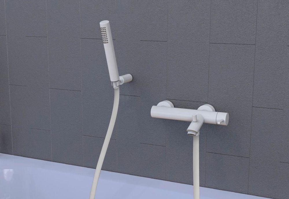 Смеситель для ванны Paffoni Light (цвет - белый матовый), с душевым гарнитуром LIG023BO LIG023BO &mdash; фото в Esantehnika