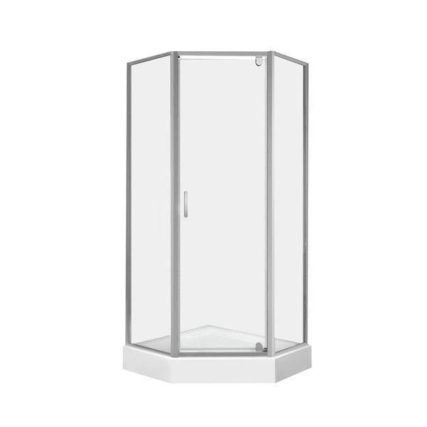Кабина для душа пятиугольная угловая c поддоном Q-TAP Leo/Diamond 90x90x202см прозрачное стекло 6мм профиль хром LEOCRM10995AC6SET LEOCRM10995AC6SET &mdash; фото в Esantehnika