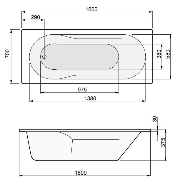 Ванна акрилова Pool Spa Lena 160х70 біла (PWP1910ZD000000) PWP1910ZD000000 &mdash; фото в Esantehnika