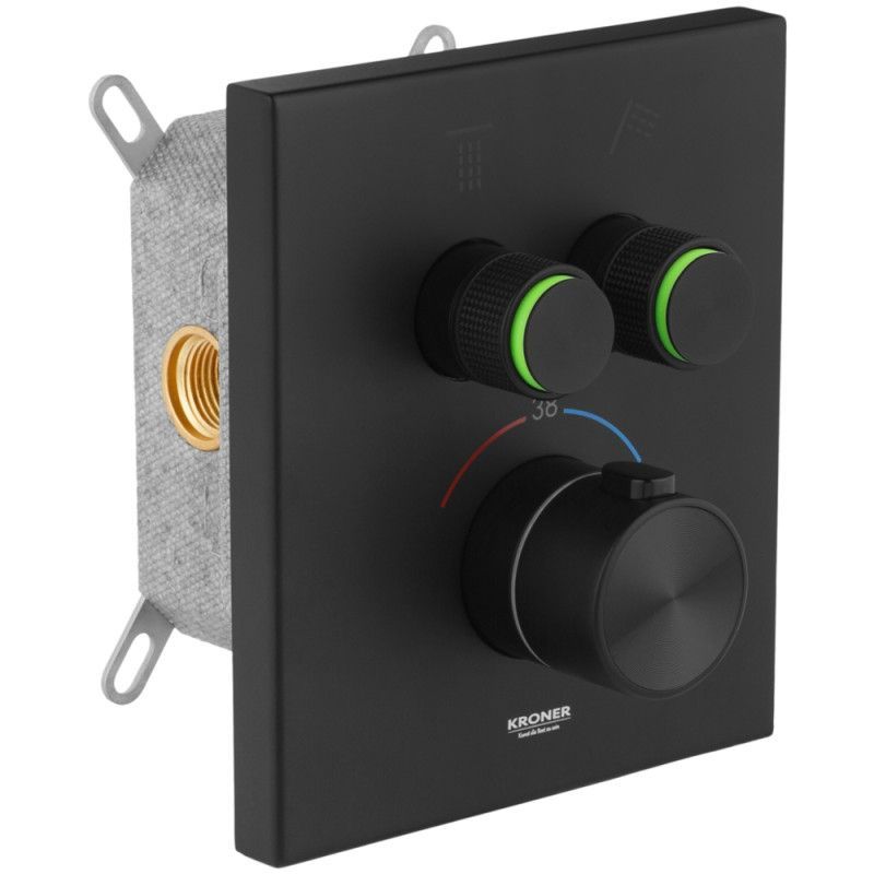 Душевая система скрытого монтажа KRONER Element Thermo с термостатом, верхним душем, черная (CV036828) CV036828 &mdash; фото в Esantehnika