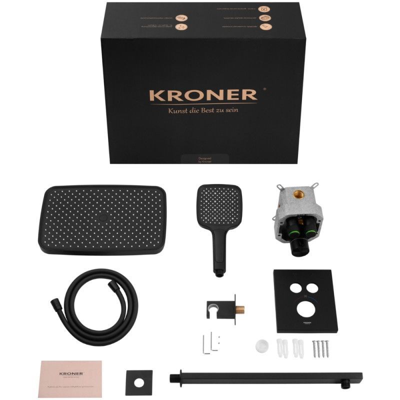 Душевая система скрытого монтажа KRONER Element Thermo с термостатом, верхним душем, черная (CV036828) CV036828 &mdash; фото в Esantehnika