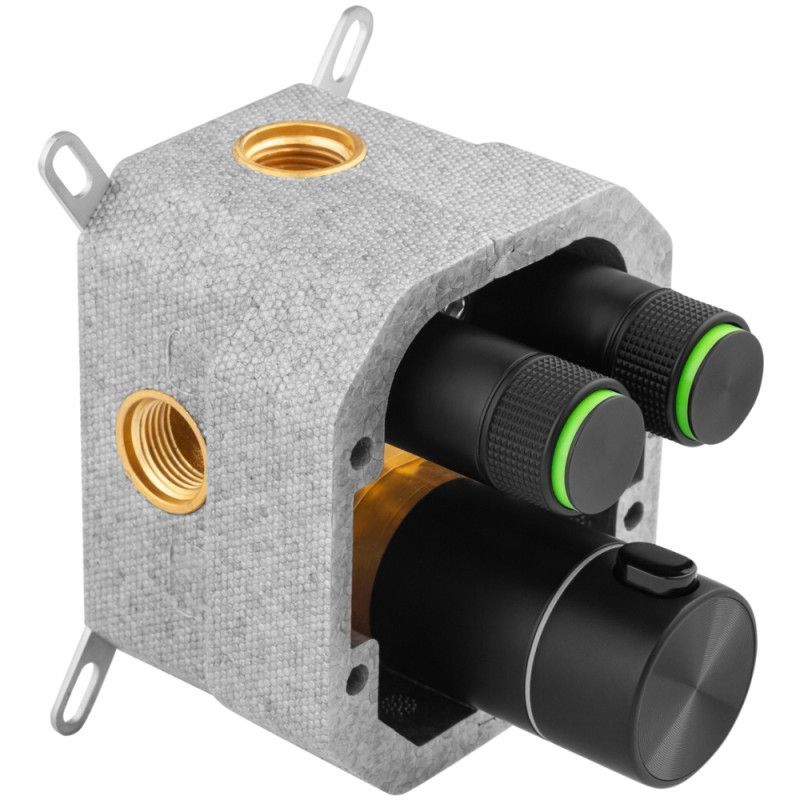Душевая система скрытого монтажа KRONER Element Thermo с термостатом, верхним душем, черная (CV036828) CV036828 &mdash; фото в Esantehnika