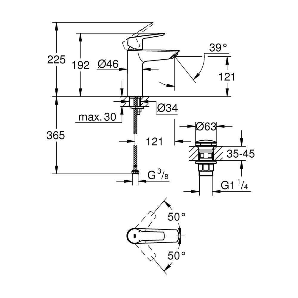 Змішувач для раковини Grohe QuickFix Start M-Size (колір - чорний матовий), з донним клапаном 235752432 235752432 &mdash; фото в Esantehnika